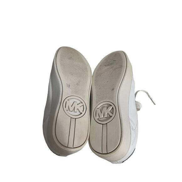 Michael Michael Kors Mindy Lace Up Leather Studded Logo White Sneakers Silver - Picture 8 of 8